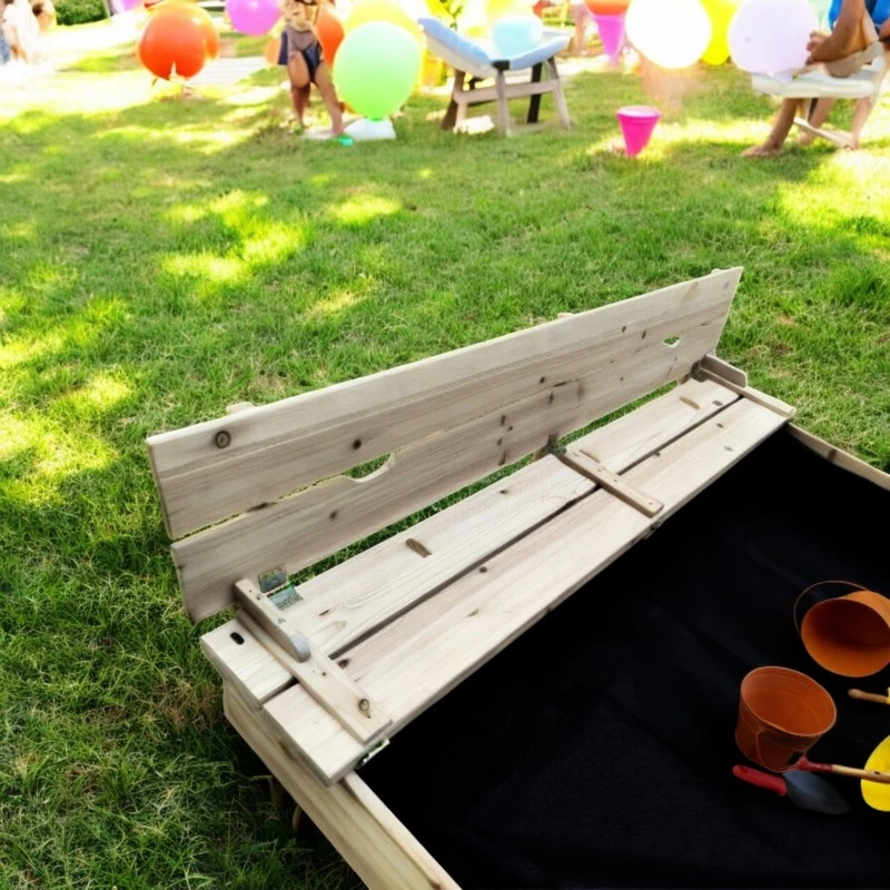 Голям Детски Пясъчник с Пейки и Сгъваем Капак GINGER HOME 157x157x21см, Дървен