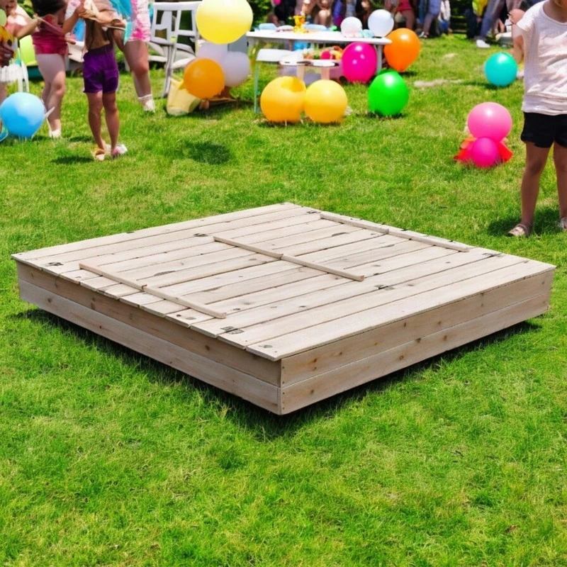 Голям Детски Пясъчник с Пейки и Сгъваем Капак GINGER HOME 157x157x21см, Дървен