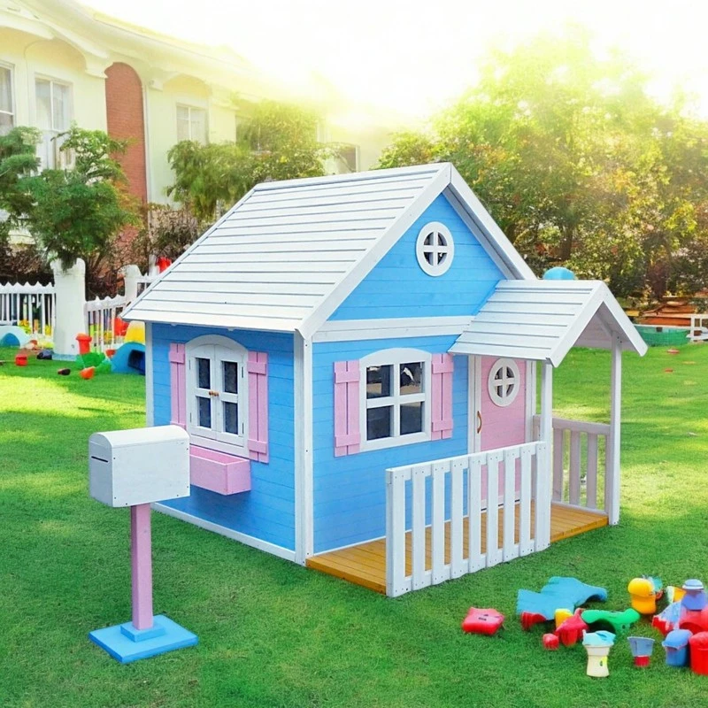 Голяма Дървена Детска Къща с Веранда GINGER HOME, 194x229x210 см, за Игри и Забавления на Открито