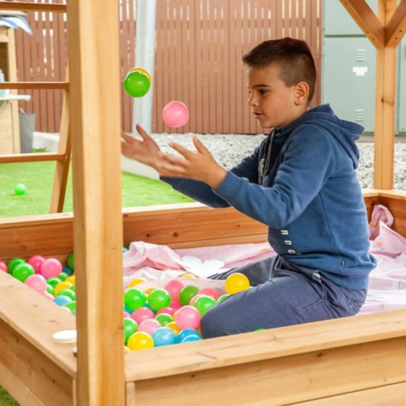 Голяма Детска Къща GINGER HOME с Пясъчник и Пързалка, за Игра на Открито в Двора и Градината, Дървена, 258х271.5х291 см.