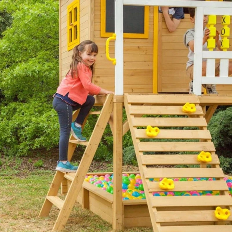 Голяма Детска Къща GINGER HOME с Пясъчник и Пързалка, за Игра на Открито в Двора и Градината, Дървена, 258х271.5х291 см.