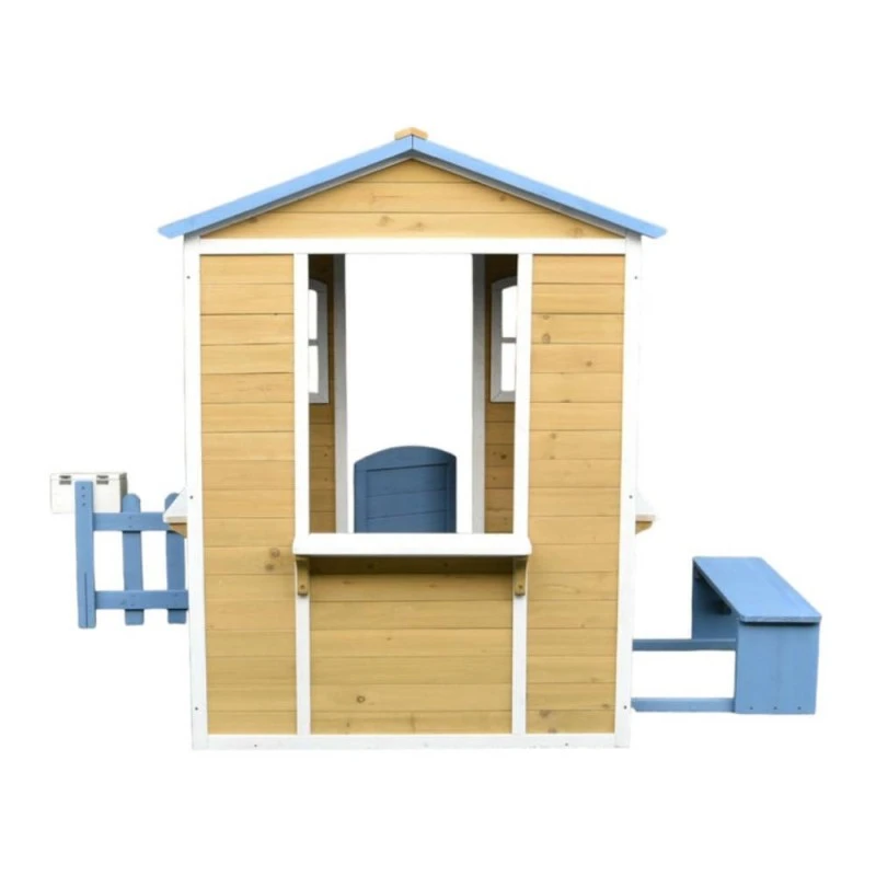 Детска Къща GINGER HOME, Дървена, Игра на Открито в Двора и Градината, Бяло, Синьо, 205х119х140 см.