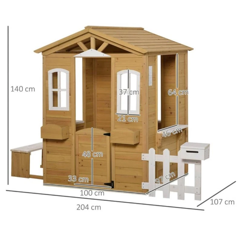 Детска Къща GINGER HOME, Дървена, Игра на Открито в Двора и Градината, Бяло, Синьо, 205х119х140 см.