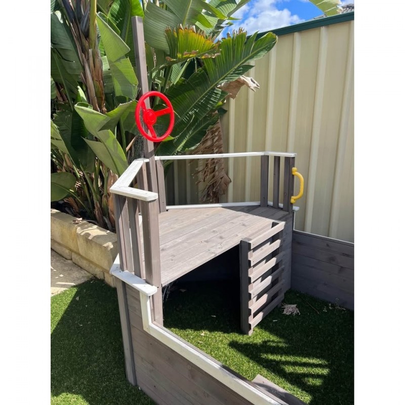 Детска Дървена Катерушка Пиратски Кораб с Пързалка и Пясъчник GINGER HOME – За Двор и Градина, 310×320×180 см