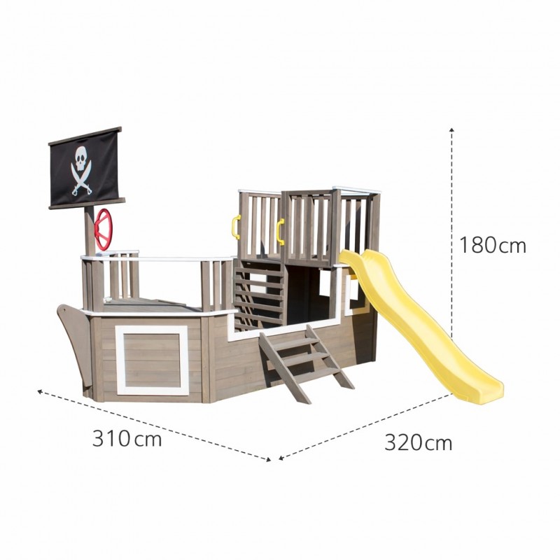 Детска Дървена Катерушка Пиратски Кораб с Пързалка и Пясъчник GINGER HOME – За Двор и Градина, 310×320×180 см