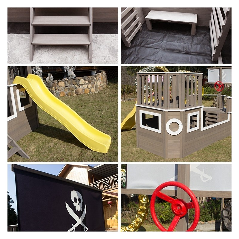 Детска Дървена Катерушка Пиратски Кораб с Пързалка и Пясъчник GINGER HOME – За Двор и Градина, 310×320×180 см