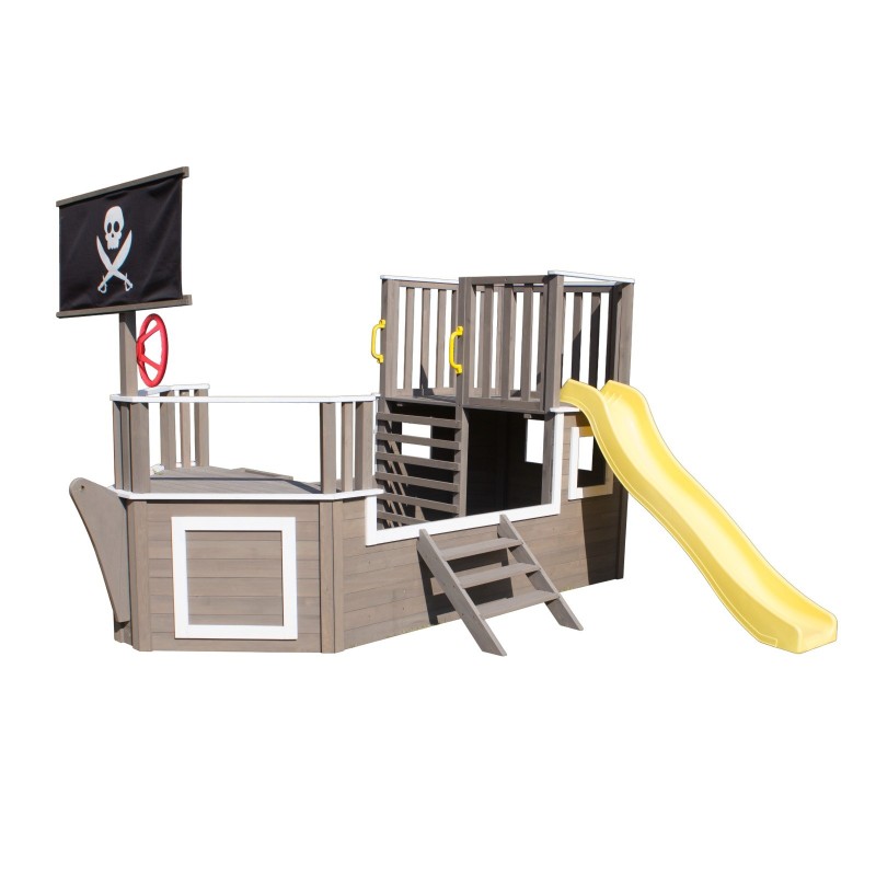 Детска Дървена Катерушка Пиратски Кораб с Пързалка и Пясъчник GINGER HOME – За Двор и Градина, 310×320×180 см