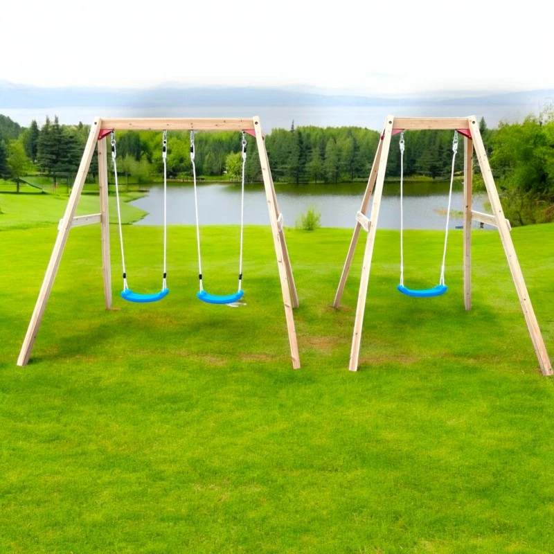 Детска Дървена Люлка GINGER HOME, 156x200x201 см, Безопасна Игра на Открито