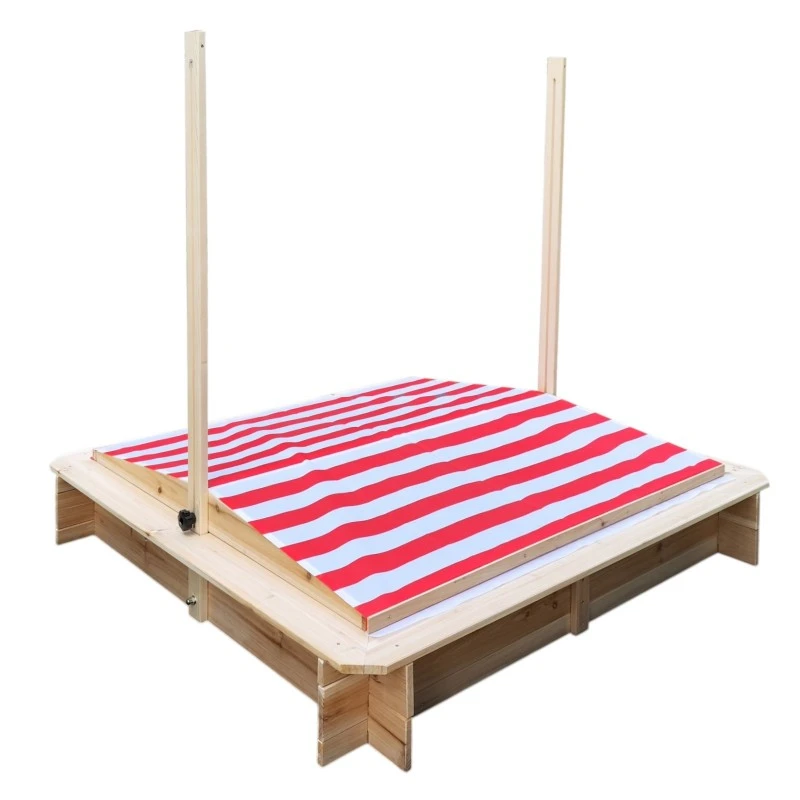 Детски Пясъчник GINGER HOME с Регулируем Покрив с UV Защита, 117x117x113 см, Дървен – Идеален за Игра на Открито