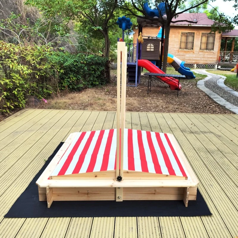 Детски Пясъчник GINGER HOME с Регулируем Покрив с UV Защита, 117x117x113 см, Дървен – Идеален за Игра на Открито