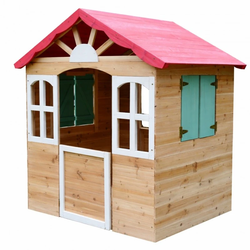 Детска Градинска Дървена Къщичка за Игра на Открито GINGER HOME – Натурално Дърво, 115×102×129 см