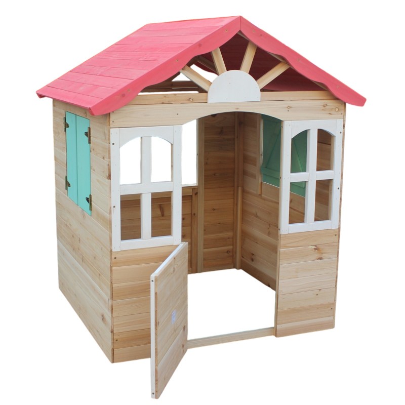 Детска Градинска Дървена Къщичка за Игра на Открито GINGER HOME – Натурално Дърво, 115×102×129 см