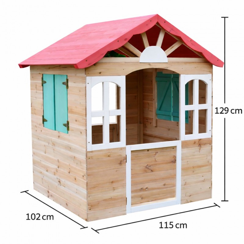 Детска Градинска Дървена Къщичка за Игра на Открито GINGER HOME – Натурално Дърво, 115×102×129 см