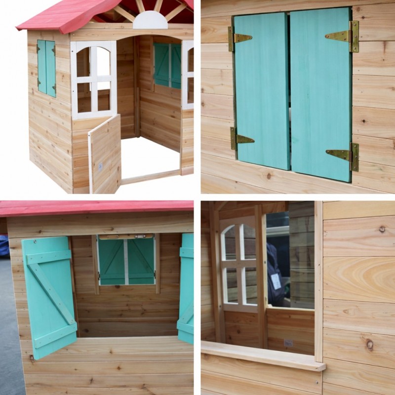 Детска Градинска Дървена Къщичка за Игра на Открито GINGER HOME – Натурално Дърво, 115×102×129 см