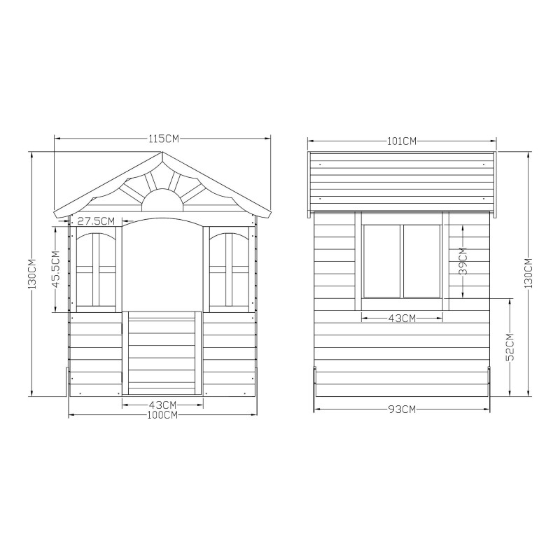 Детска Градинска Дървена Къщичка за Игра на Открито GINGER HOME – Натурално Дърво, 115×102×129 см
