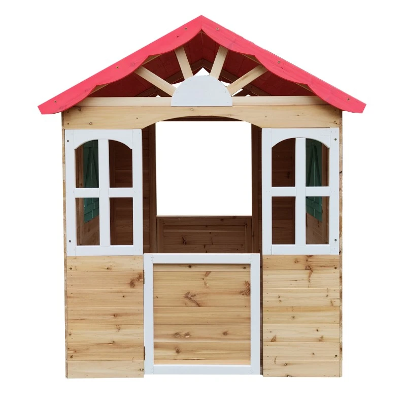 Детска Градинска Дървена Къщичка за Игра на Открито GINGER HOME – Натурално Дърво, 115×102×129 см