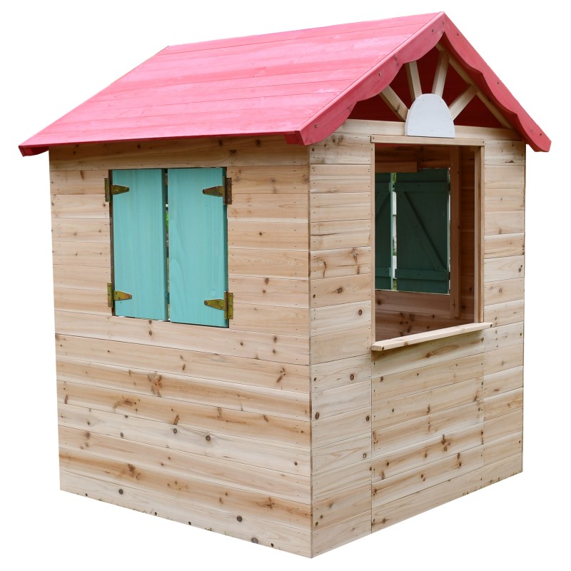 Детска Градинска Дървена Къщичка за Игра на Открито GINGER HOME – Натурално Дърво, 115×102×129 см