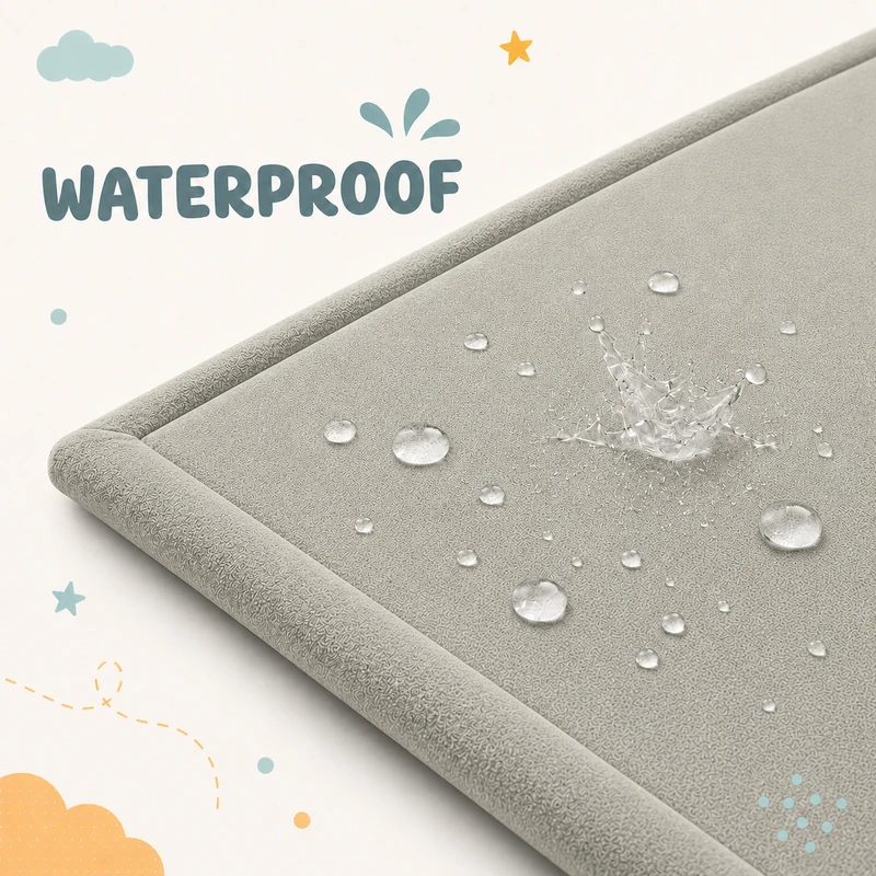Детски Мемори Килим GINGER HOME LOLLA, 150 × 200 см, 3,5 см Дебелина, Кадифено Мек Водоустойчив Горен Слой, Мемори Пяна, Противохлъзгаща Основа, Сив