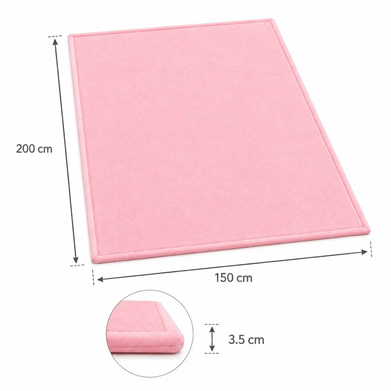 Детски мемори килим GINGER HOME LOLLA, 150x200 см, 3,5 см дебелина, кадифено мек водоустойчив горен слой, мемори пяна, противохлъзгаща основа, розов