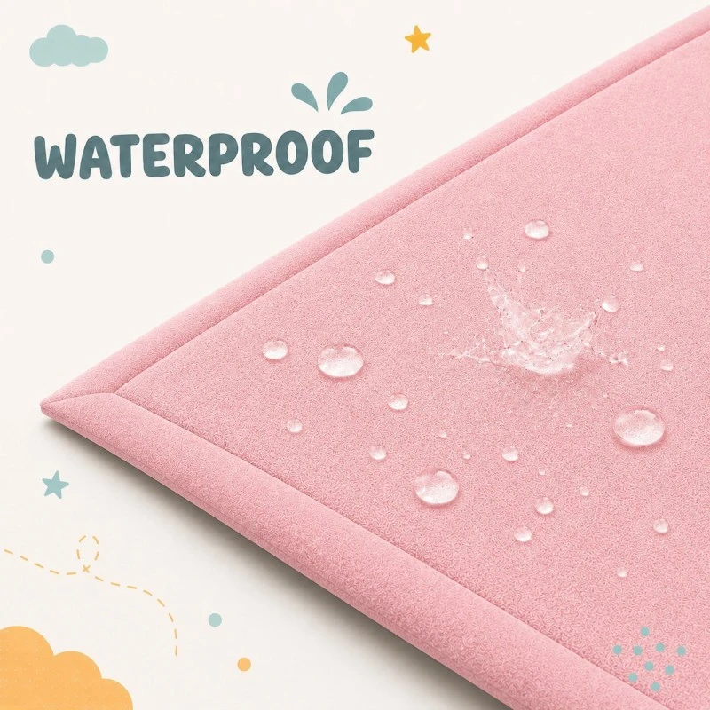 Детски мемори килим GINGER HOME LOLLA, 150x200 см, 3,5 см дебелина, кадифено мек водоустойчив горен слой, мемори пяна, противохлъзгаща основа, розов