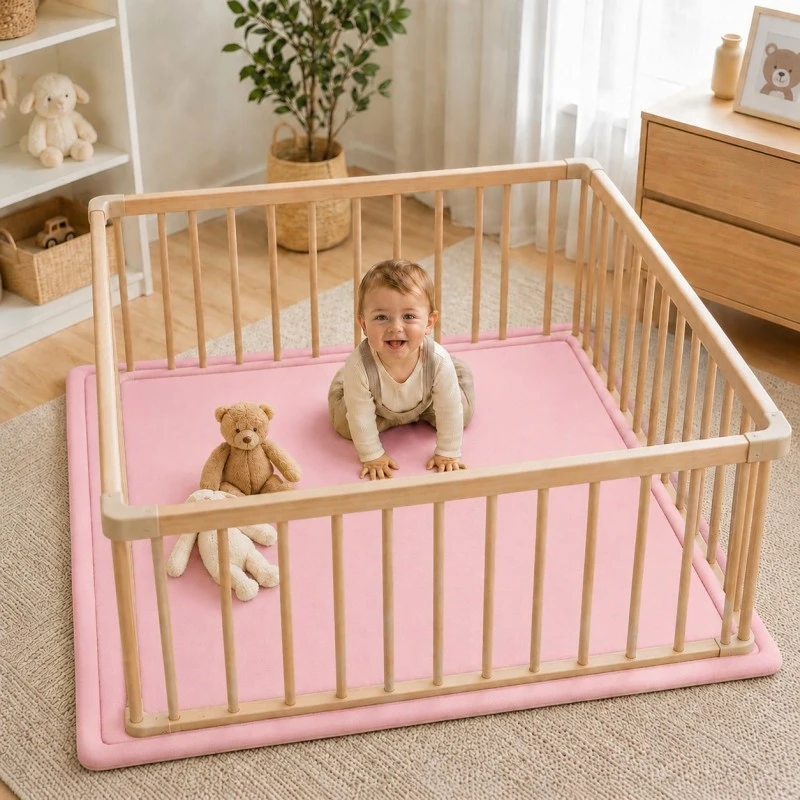 Детски мемори килим GINGER HOME LOLLA, 150x200 см, 3,5 см дебелина, кадифено мек водоустойчив горен слой, мемори пяна, противохлъзгаща основа, розов