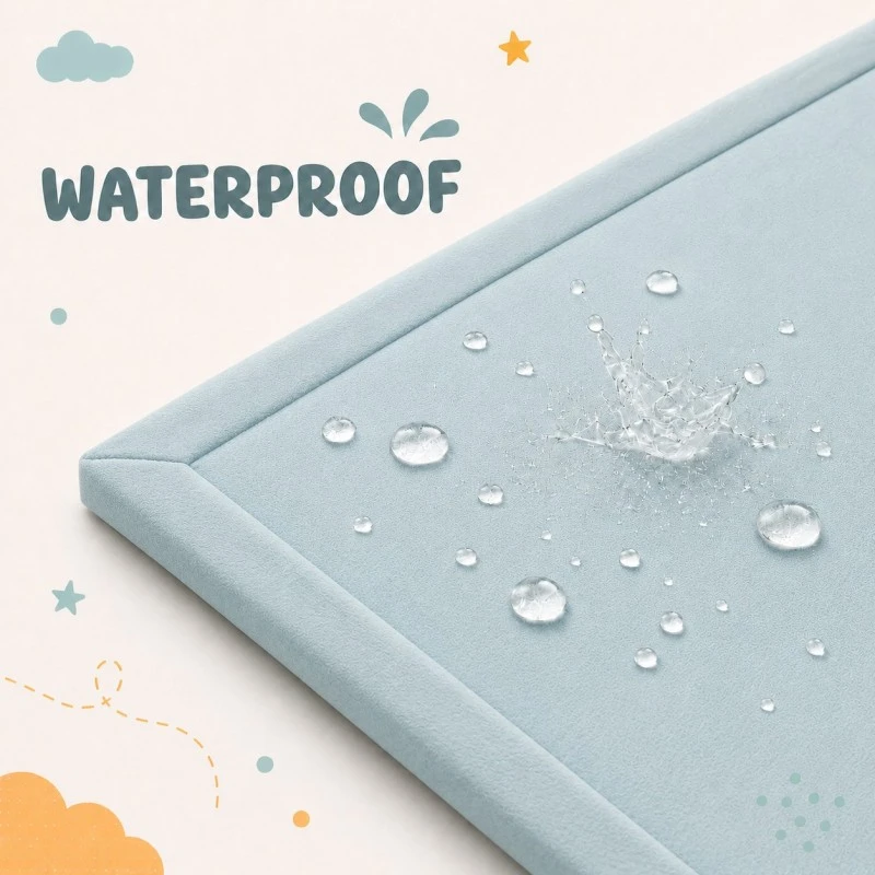 Детски Мемори Килим GINGER HOME LOLLA, 150x200 см, 3,5 см Дебелина, Кадифено Мек Водоустойчив Горен Слой, Мемори Пяна, Противохлъзгаща Основа, Син