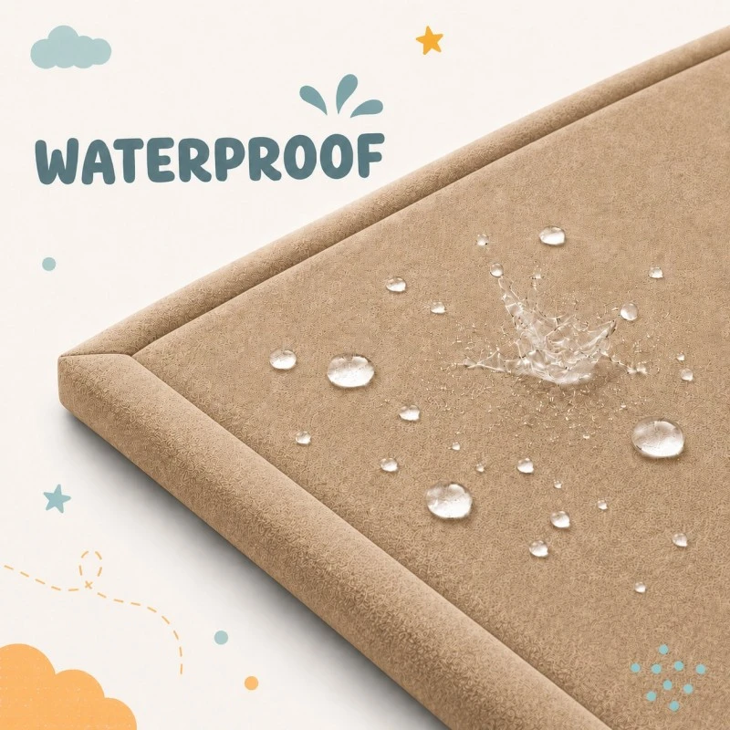 Детски Мемори Килим GINGER HOME LOLLA, 150x200 см, 3,5 см Дебелина, Кадифено Мек Водоустойчив Горен Слой, Мемори Пяна, Противохлъзгаща Основа, Бежов