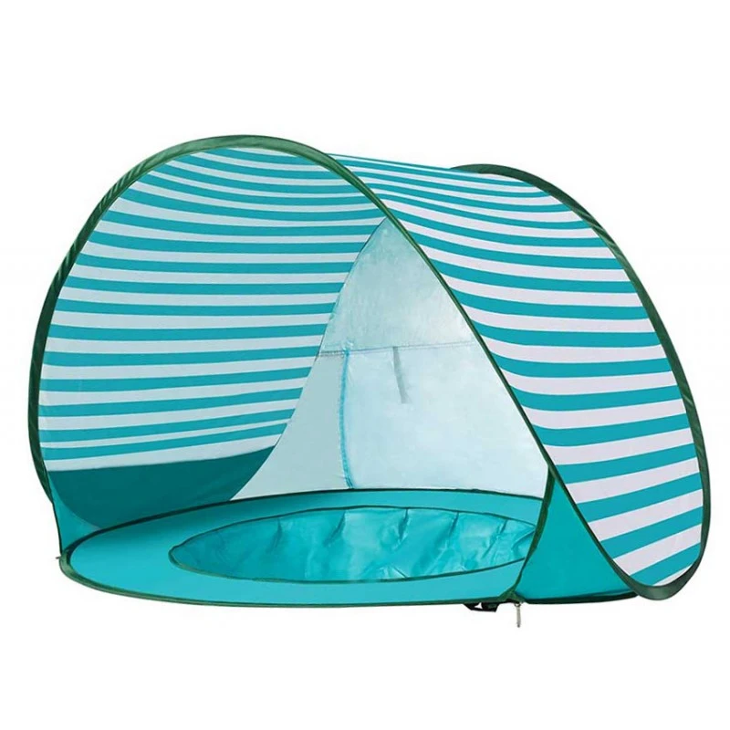 Детска Палатка за Игра Pop-Up GINGER HOME с UV Защита 50+ – Лека и Сгъваема, за Плаж и Градина, Зелени Райета, 120×80×70 см