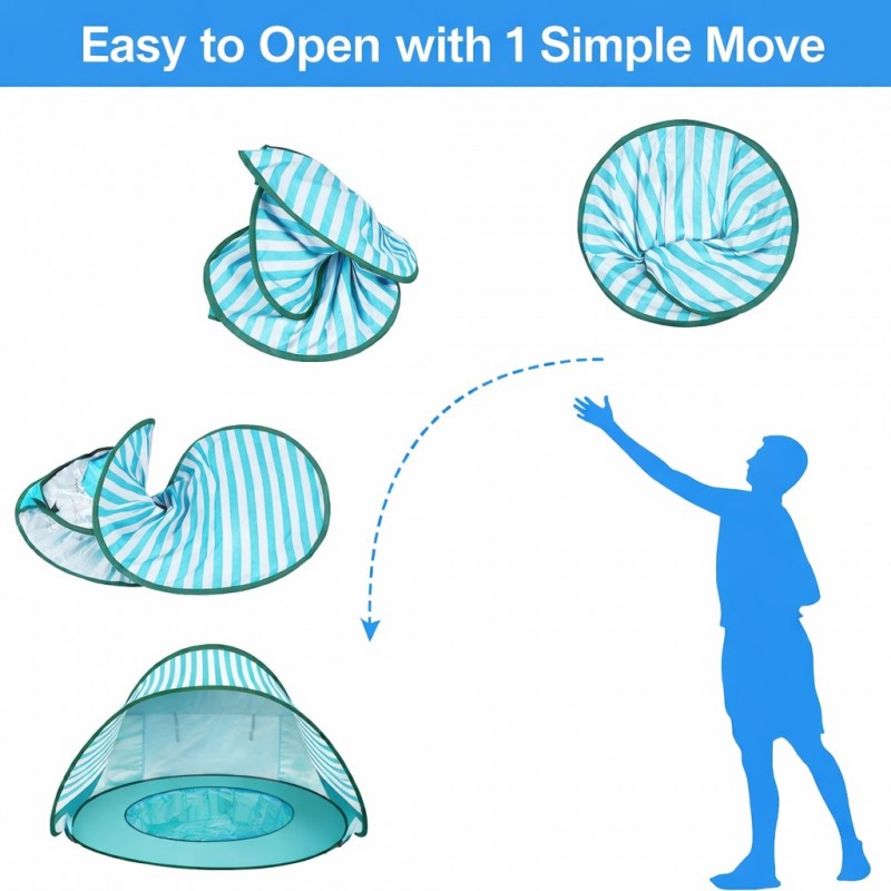 Детска Палатка за Игра Pop-Up GINGER HOME с UV Защита 50+ – Лека и Сгъваема, за Плаж и Градина, Зелени Райета, 120×80×70 см