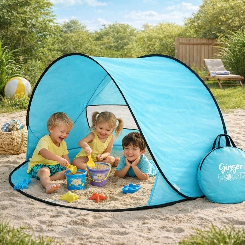 Детска Палатка за Игра Pop-Up GINGER HOME, Кръгла, с UV Защита 50+ – Лека и Сгъваема, за Плаж и Градина, 150×150×90 см