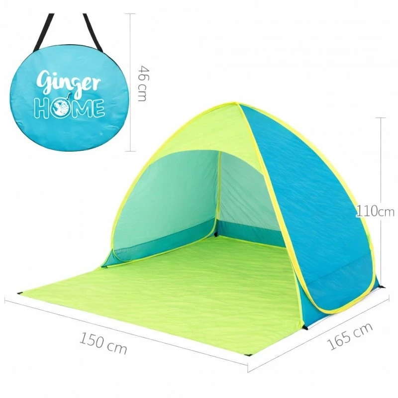 Детска Палатка за Игра Pop-Up GINGER HOME с UV Защита 50+ – Правоъгълна, Лека и Сгъваема, за Плаж и Градина, Зелена, 165×150×110 см