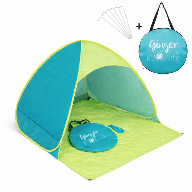 Детска Палатка за Игра Pop-Up GINGER HOME с UV Защита 50+ – Правоъгълна, Лека и Сгъваема, за Плаж и Градина, Зелена, 165×150×110 см