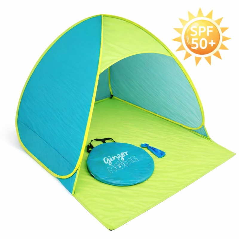 Детска Палатка за Игра Pop-Up GINGER HOME с UV Защита 50+ – Правоъгълна, Лека и Сгъваема, за Плаж и Градина, Зелена, 165×150×110 см