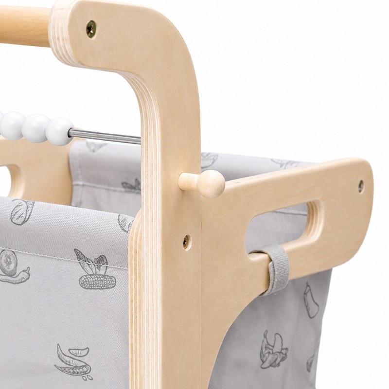 Детска Дървена Проходилка GINGER HOME, Количка за Пазаруване с Кош, Играчка за Бутане, Монтесори, 52 см