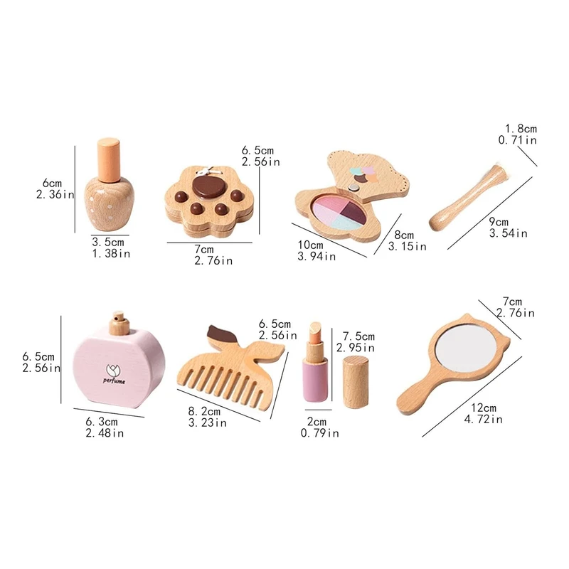 Детски Дървен Козметичен Комплект GINGER HOME, Гримове за Ролева Игра, Чантичка, Монтесори