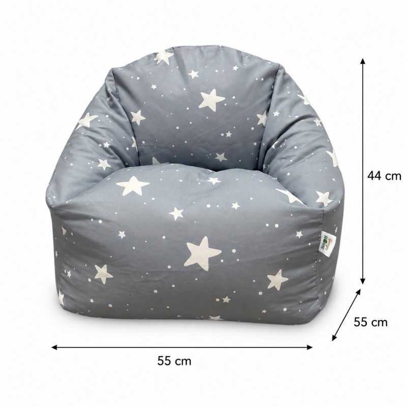Детски Пуф Кресло GINGER HOME Little Stars, 100% Памук, Сив Барбарон Със Звезди, 55x44x55 см