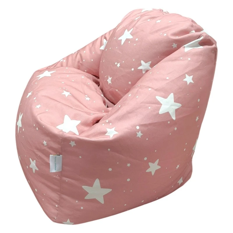 Детски Пуф Кресло GINGER HOME Little Stars, 100% Памук, Розов Барбарон Със Звезди, 55x44x55 см