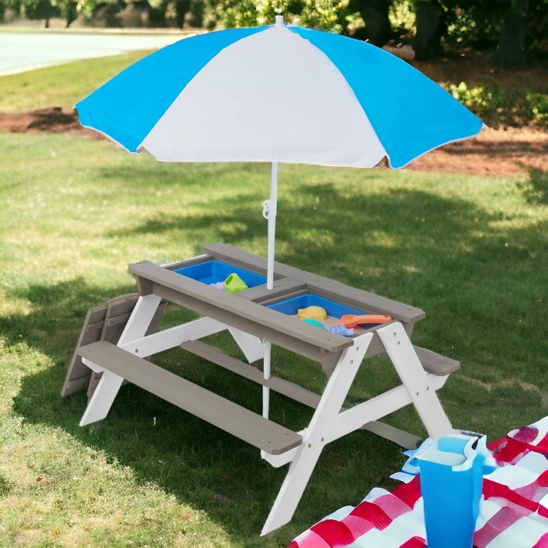 Детска Градинска Маса 3 в 1 GINGER HOME, Подвижен Плот за Активни Игри на Открито, Чадър с Регулируема Височина, anti-UV