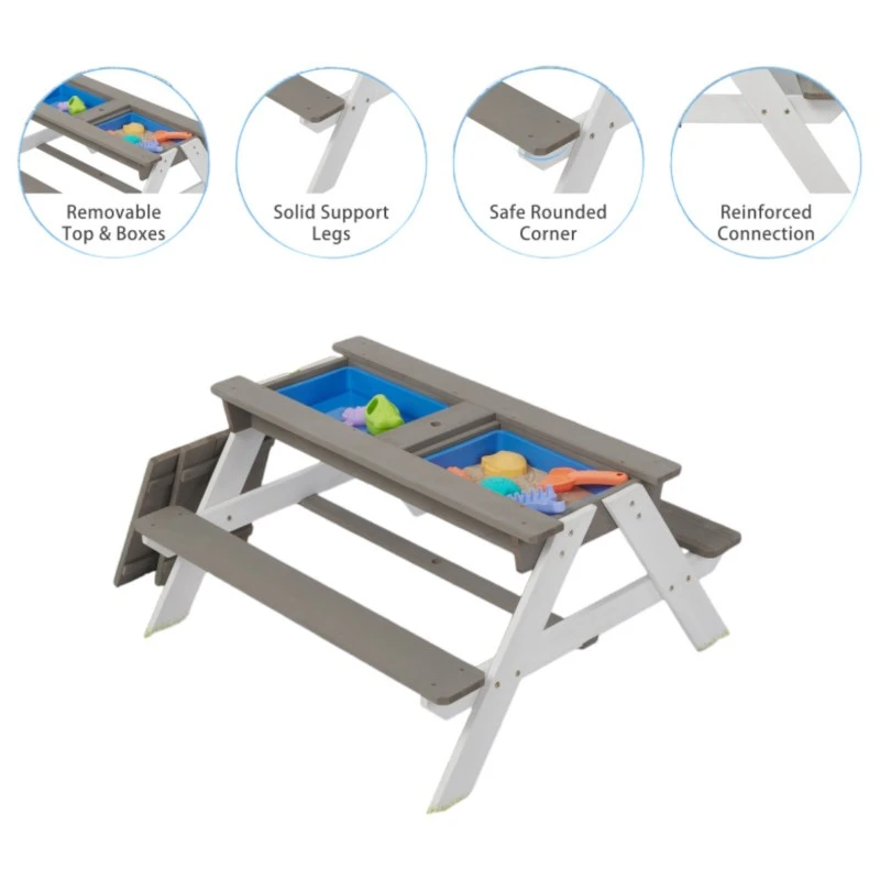 Детска Градинска Маса 3 в 1 GINGER HOME, Подвижен Плот за Активни Игри на Открито, Чадър с Регулируема Височина, anti-UV