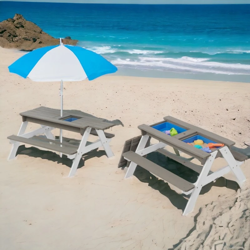 Детска Градинска Маса 3 в 1 GINGER HOME, Подвижен Плот за Активни Игри на Открито, Чадър с Регулируема Височина, anti-UV