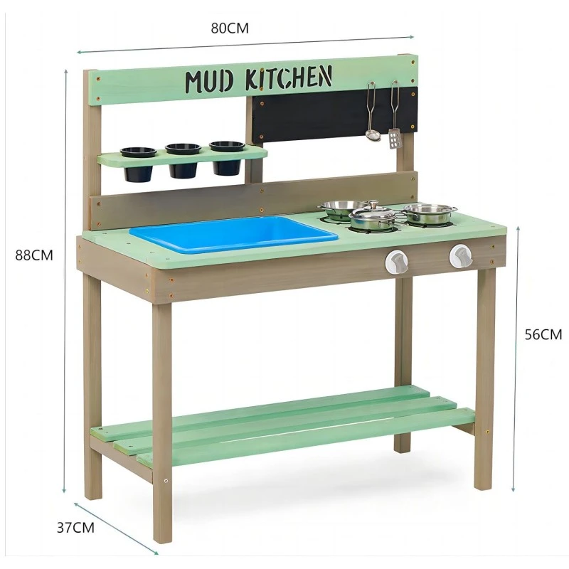 Детска Градинска Кухня GINGER HOME, Дървена, Игра на Открито, Подарък за Деца от 3 до 8 години, 80х37х88 см.