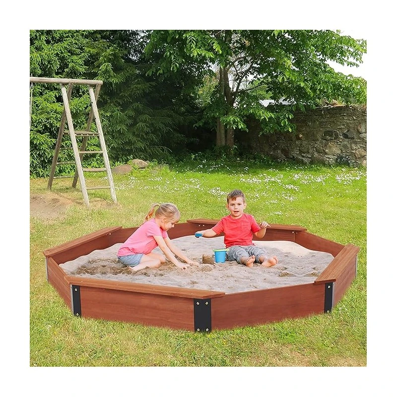 Голям Детски Пясъчник GINGER HOME, Дървен OCTAGON, Водоустойчиво Покривало, 199х199х23 см.