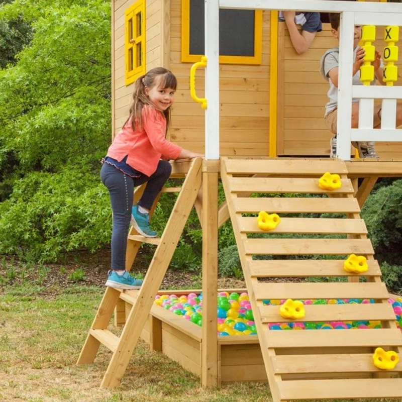 Голяма Детска Къща GINGER HOME с Пясъчник и Пързалка, за Игра на Открито в Двора и Градината, Дървена, 258х271.5х291 см.