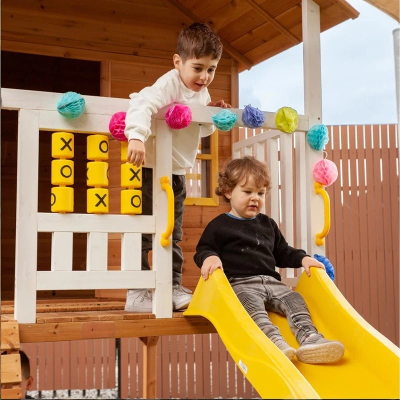 Голяма Детска Къща GINGER HOME с Пясъчник и Пързалка, за Игра на Открито в Двора и Градината, Дървена, 258х271.5х291 см.