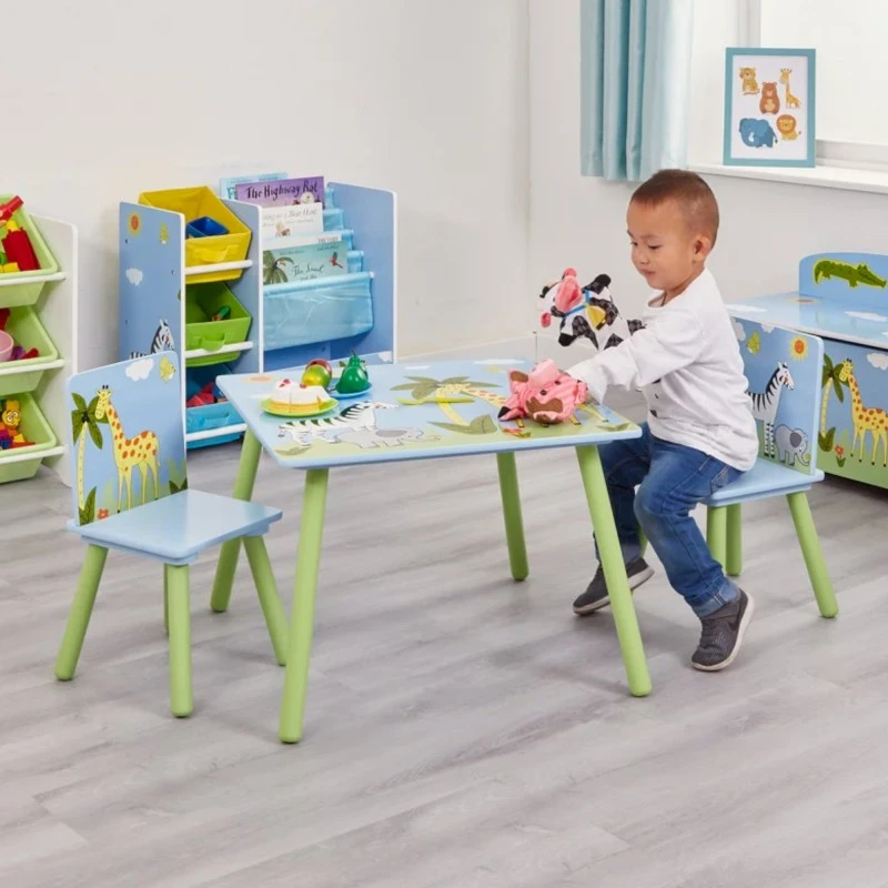 Детска Маса със Столчета GINGER HOME за Рисуване, Игра, Хранене, Дървена, Детска Стая SAVANNA