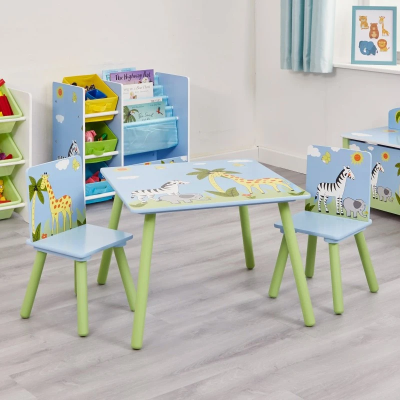 Детска Маса със Столчета GINGER HOME за Рисуване, Игра, Хранене, Дървена, Детска Стая SAVANNA