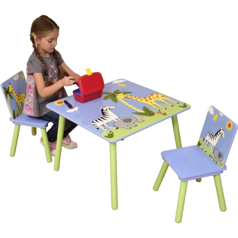 Детска Маса със Столчета GINGER HOME за Рисуване, Игра, Хранене, Дървена, Детска Стая SAVANNA