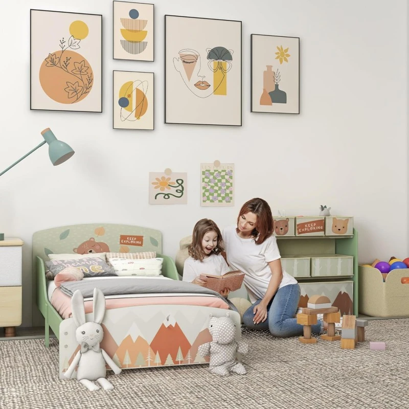 Детско Легло GINGER HOME, Защита от Падане, Дървено, Подматрачна Рамка 70х140 см, FOREST