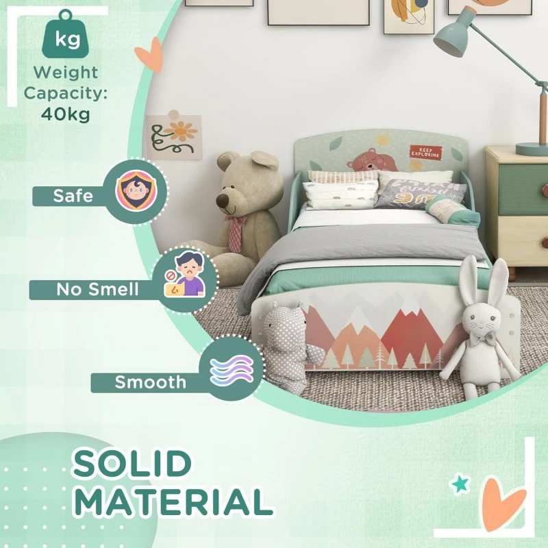 Детско Легло GINGER HOME, Защита от Падане, Дървено, Подматрачна Рамка 70х140 см, FOREST