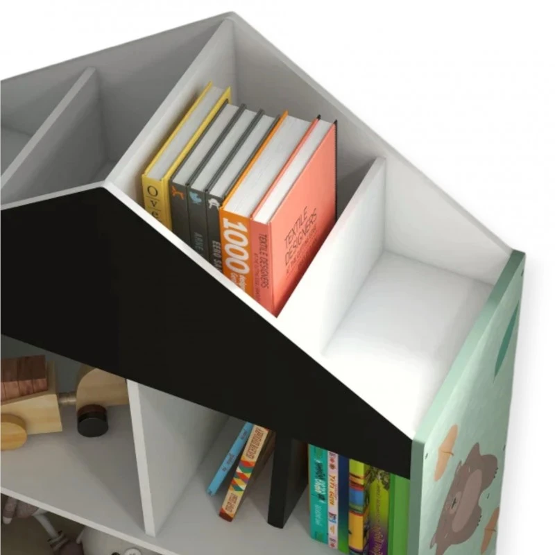 Детски Шкаф GINGER HOME, Етажерка за Играчки и Книжки  с Мече, Черна Дъска за Писане, Къщичка FOREST